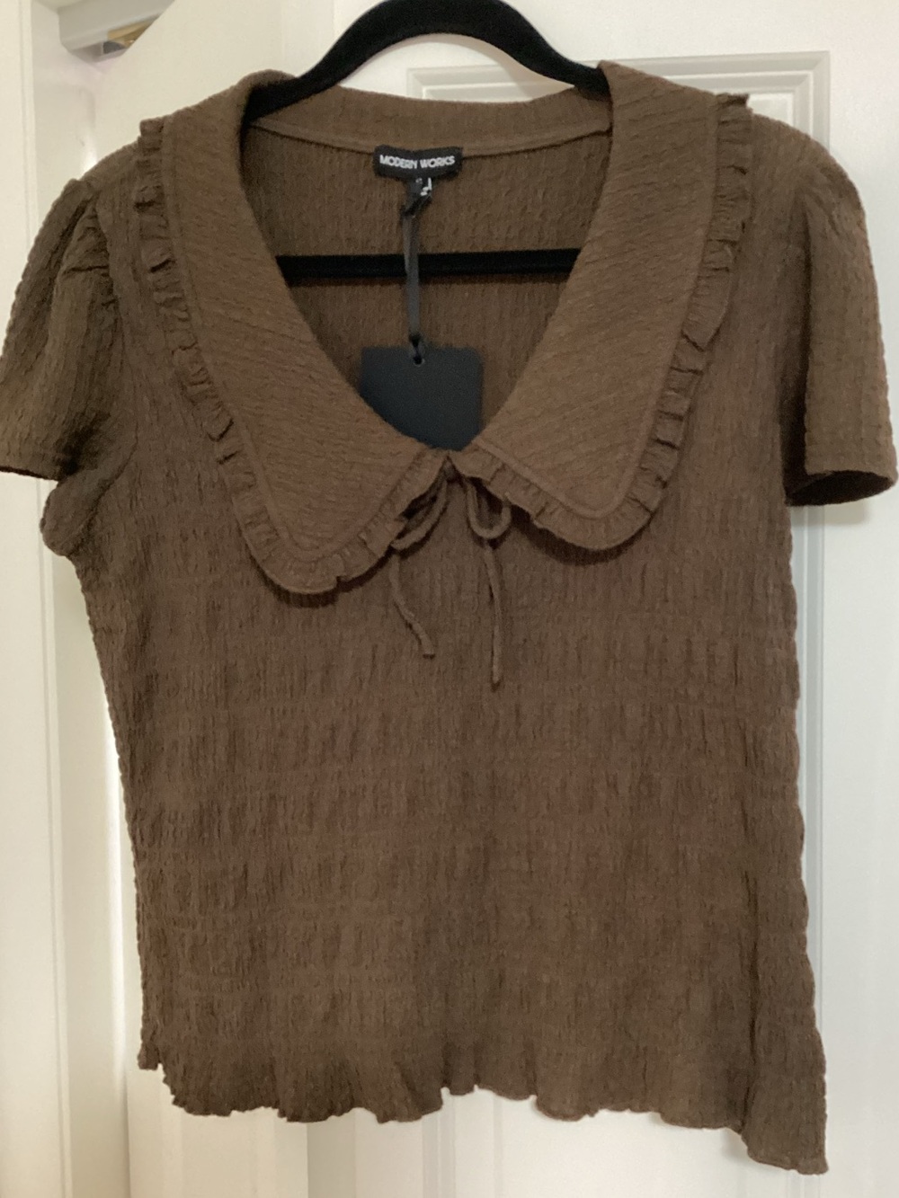 NWT Modern Works Chocolate Short Sleeve textured top